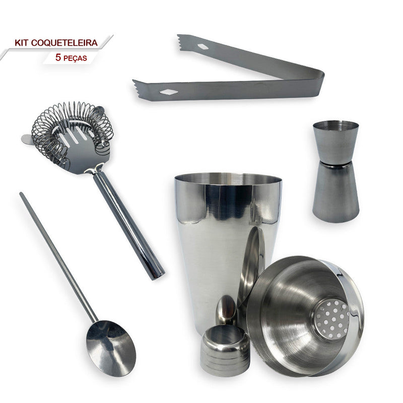 Kit Bar 5pçs Coqueteleira Profissional Aço Inox 550ml Caipirinha - Presente Park