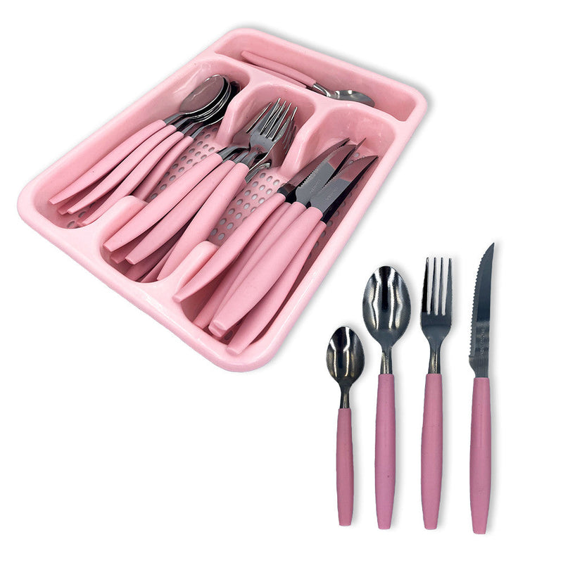 Jogo De Talheres Faqueiro Aço Inox Com Gaveteiro - Rosa - Presente Park