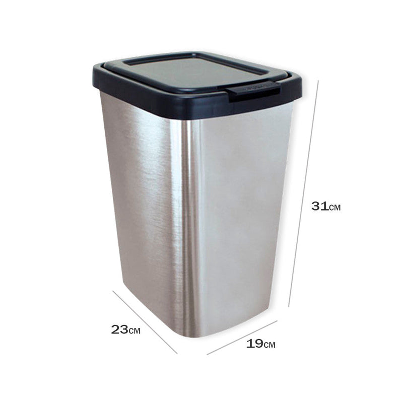 Lixeira Cesto 9 Litros com Tampa Click Label Cinza Inox - Presente Park