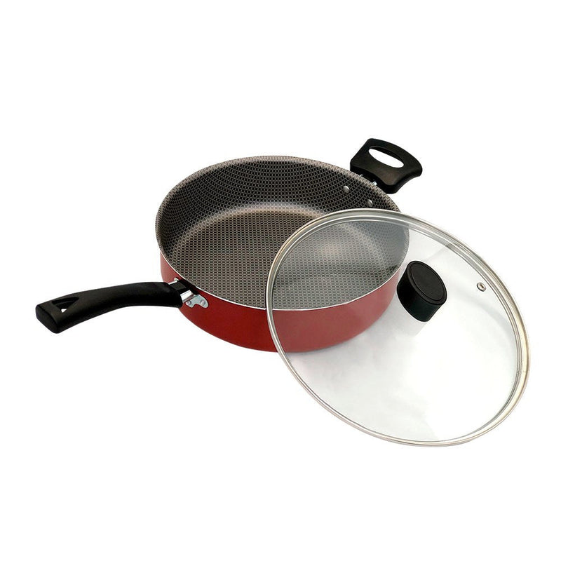 Frigideira Enjoy Reta 24cm Com Tampa de Vidro e Alça - Vermelha - Presente Park