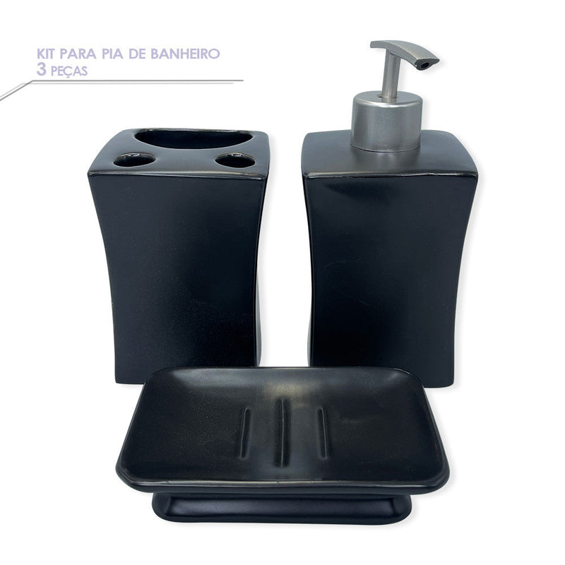 Kit Banheiro Lavabo Porcelana 3 Peças Porta Sabonetes e Escovas - Presente Park