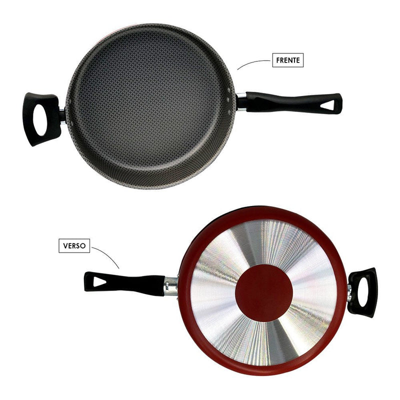 Frigideira Enjoy Reta 24cm Com Tampa de Vidro e Alça - Vermelha - Presente Park