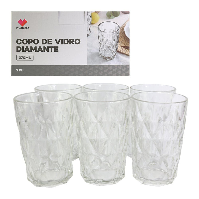 Conjunto 6 Copos de Vidro Diamante 370ml - Presente Park