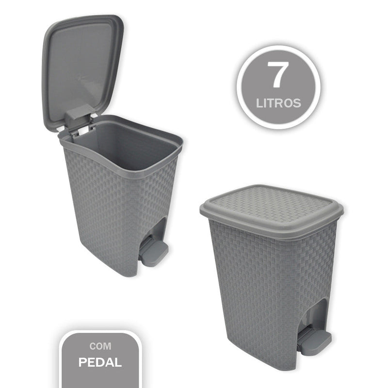 Lixeira com Pedal Trama Rattan 7 litros Cinza - Presente Park