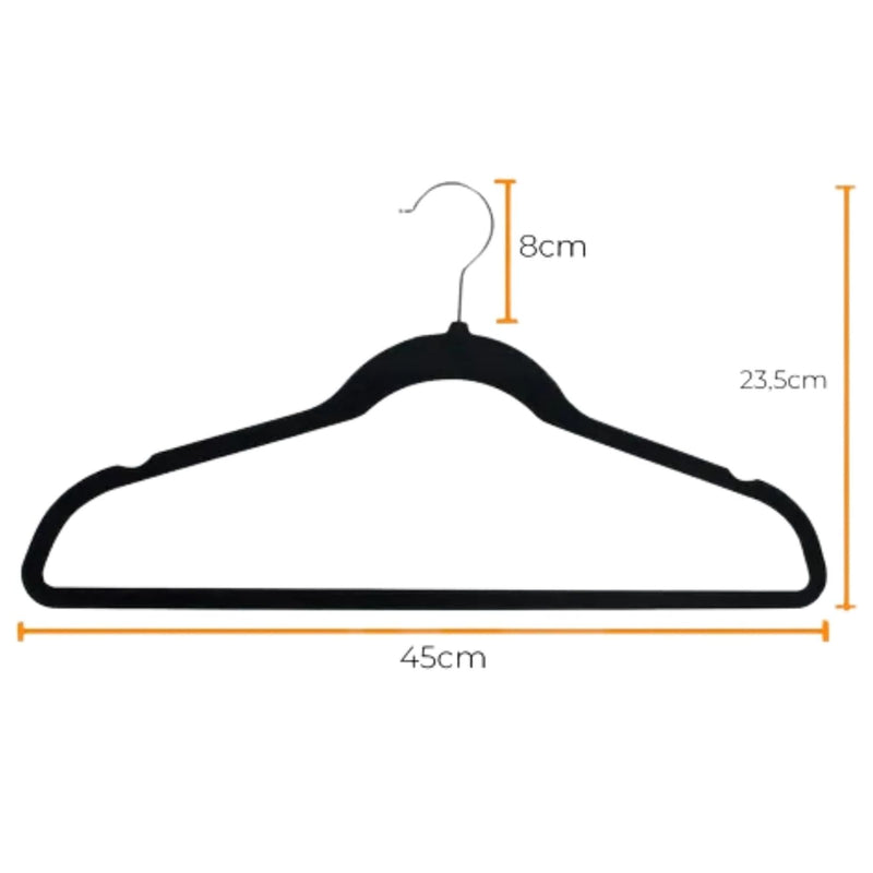 Kit 10 Cabides de Veludo Slim Adulto 45cm Antiaderente Giratório para Blazer Camisa Calça Vestido