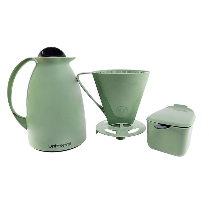 Kit Garrafa Termica Café Prático com Açucareiro com Colher e Suporte para Filtro - Verde - Presente Park