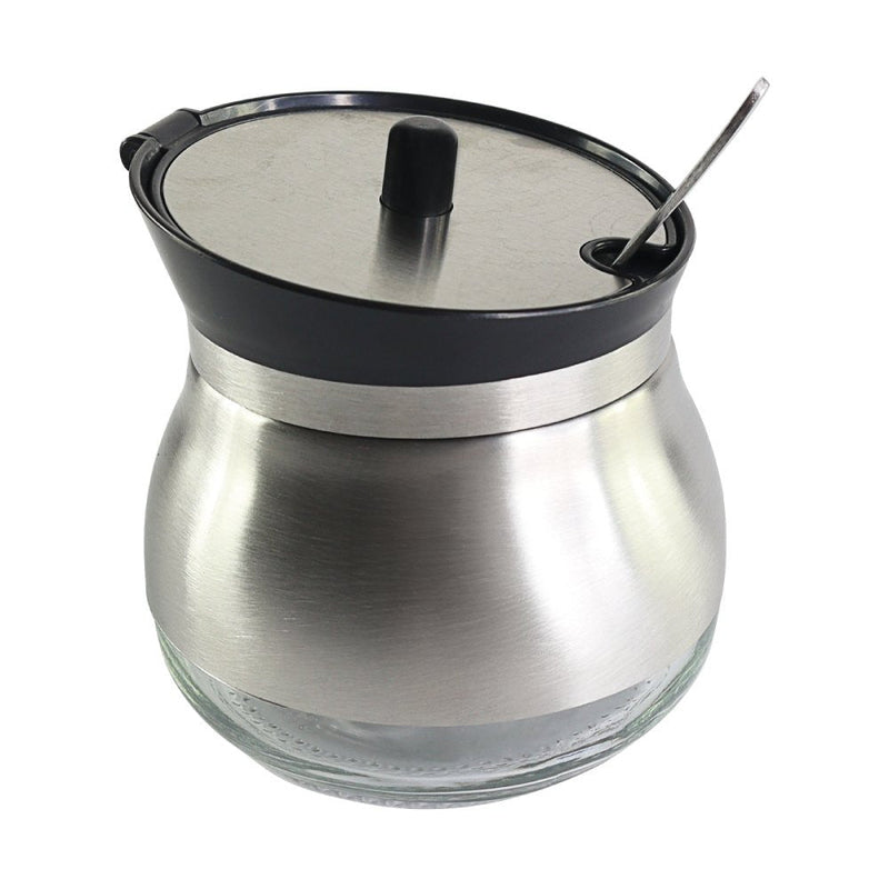 Açucareiro com Colher de Aço Inox e Fundo de Vidro - Presente Park