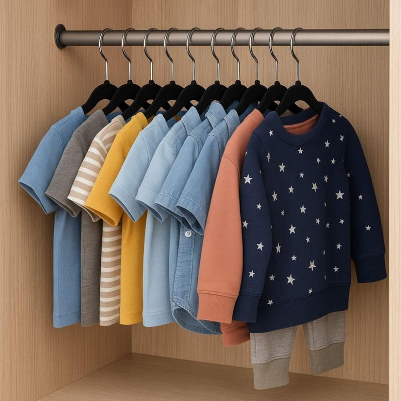 Kit 100 Cabide Infantil de Veludo Antideslizante Slim Ultrafino para Roupa Calça Camiseta de Bebe