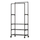 Arara de Roupas Cabideiro Duplo Multiuso com 3 Prateleiras Organizadoras de Piso Chão