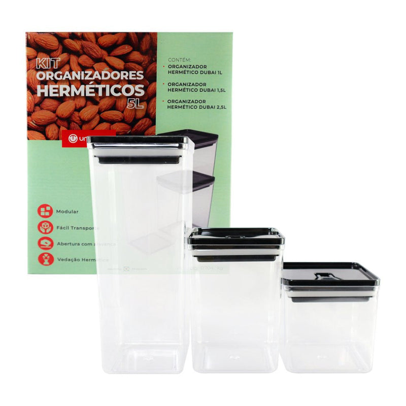 Kit Organizador Hermético Dubai Preto 5 Litros - Presente Park