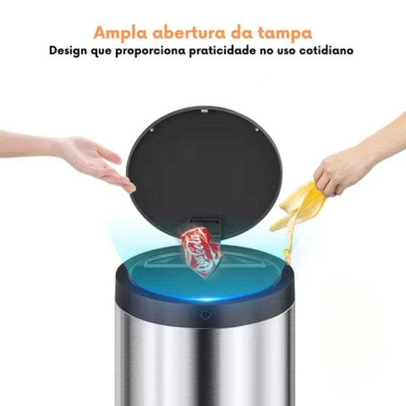Lixeira Automática Redonda em Aço Inox 50 Litros com Sensor - Presente Park