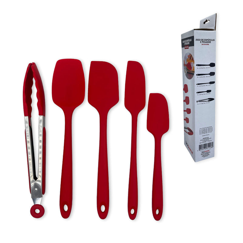 Conjunto De Espátulas E Pegador Em Silicone Unyhome 5 Peças - VERMELHO - Presente Park