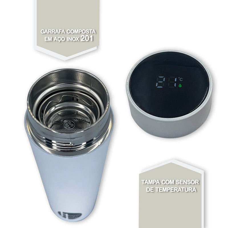 Garrafa Isotérmica em Aço Inox 500ml Com Led - Branco - Presente Park