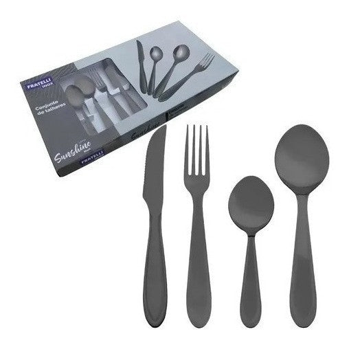 Faqueiro Jogo Talheres Black Aço Inox 24 Peças Sunshine - Presente Park