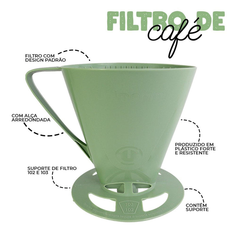 Kit Garrafa Termica Café Prático com Açucareiro com Colher e Suporte para Filtro - Verde - Presente Park