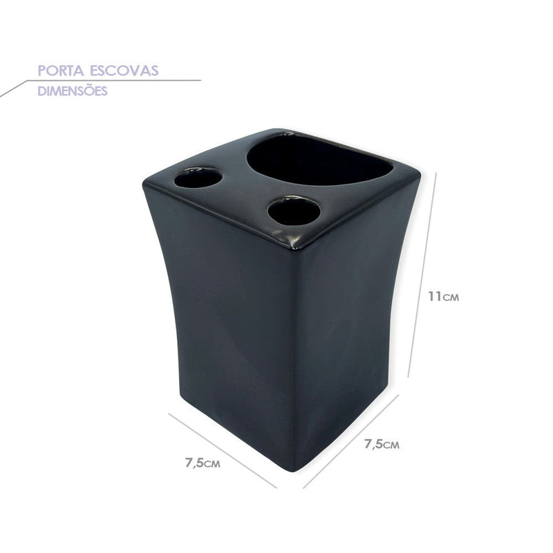 Kit Banheiro Lavabo Porcelana 3 Peças Porta Sabonetes e Escovas - Presente Park
