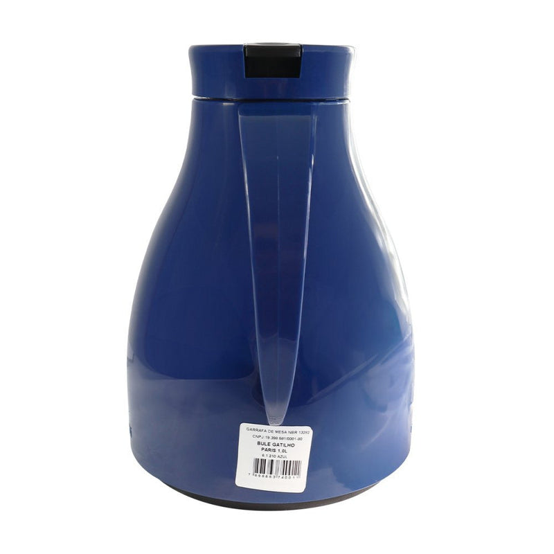 Garrafa Térmica Bule C/ Gatilho 1,0 Litro Café - Azul - Presente Park