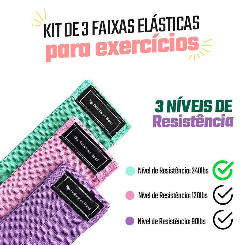Kit de 3 Faixas Elásticas para Exercícios com 3 Níveis de Resistência - Presente Park