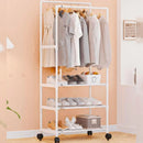 Arara de Roupas Cabideiro Duplo Multiuso com 3 Prateleiras Organizadoras de Piso Chão