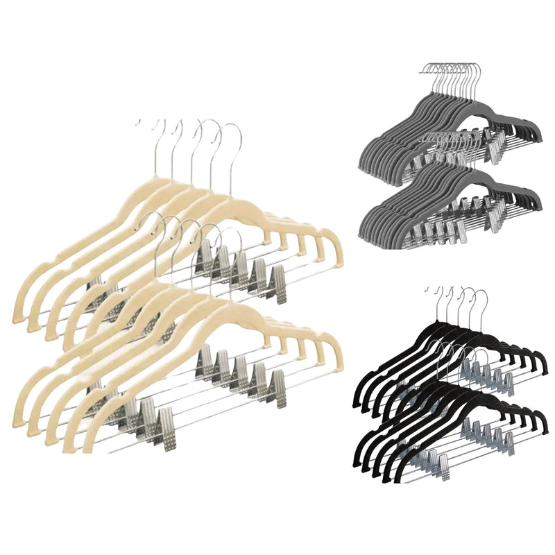 Kit 40 Cabide de Veludo Slim com Presilha de Metal Preto Cinza Bege Antiaderente Reforçado Elegante