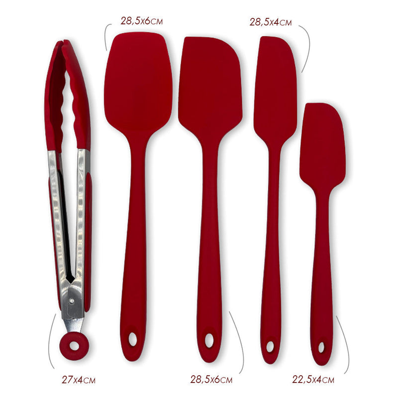 Conjunto De Espátulas E Pegador Em Silicone Unyhome 5 Peças - VERMELHO - Presente Park
