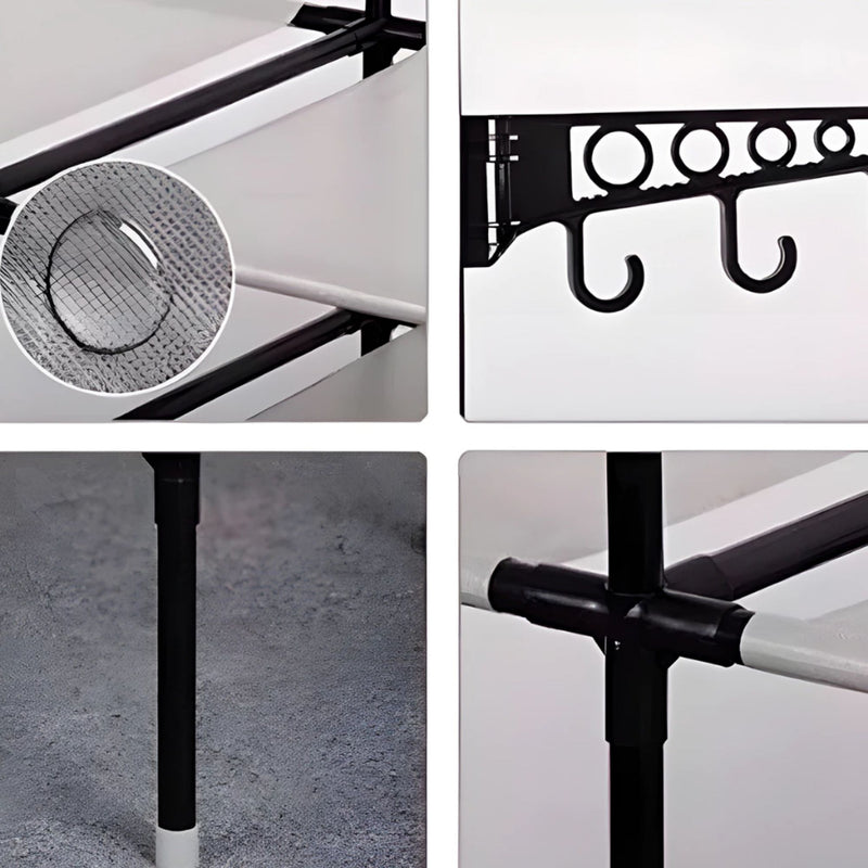 Guarda Roupa Portátil Aberto Arara Desmontável Multifuncional Sapateira de Chão 4 Colunas