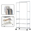 Arara de Roupas Cabideiro Duplo Multiuso com 3 Prateleiras Organizadoras de Piso Chão