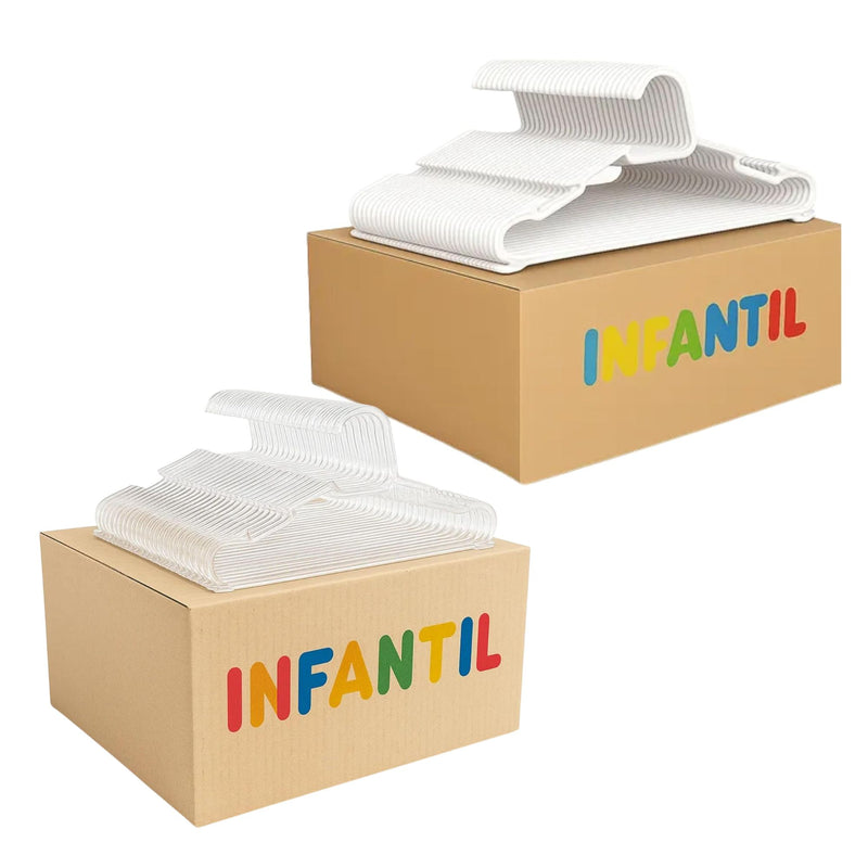 Kit 50 Cabide Infantil de Acrílico Premium Resistente Elegante e Ideal para Roupas de 0 a 10 Anos