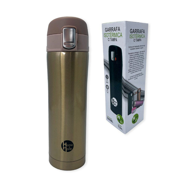 Garrafa Isotérmica com Tampa 500ml - Dourada - Presente Park