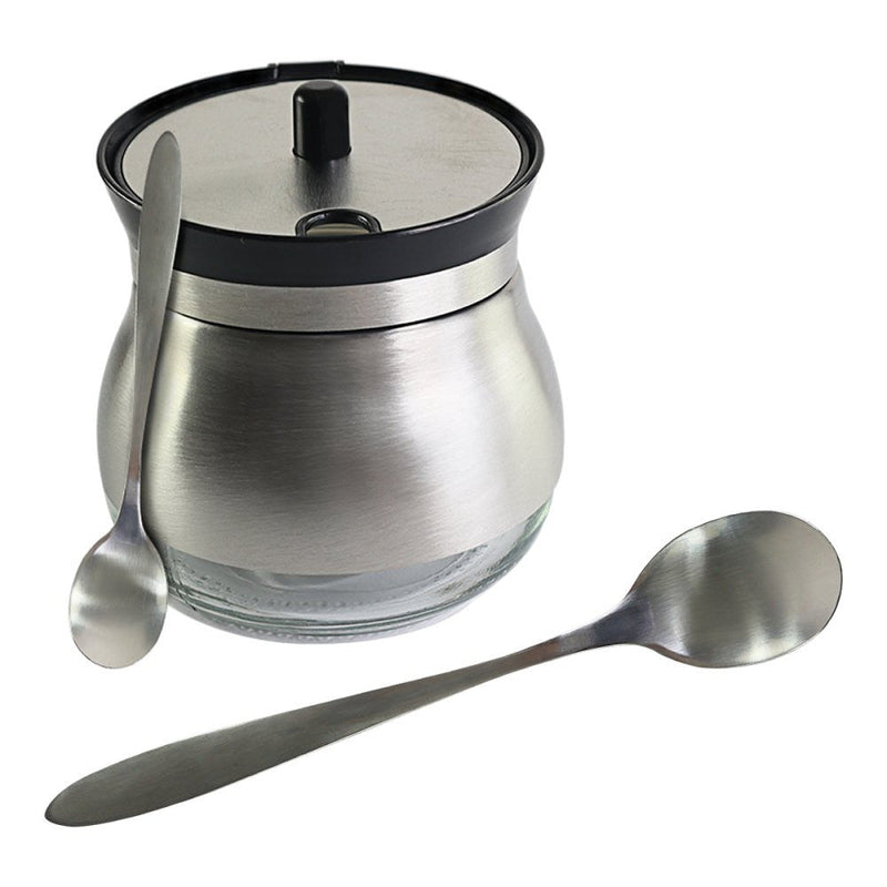 Açucareiro com Colher de Aço Inox e Fundo de Vidro - Presente Park