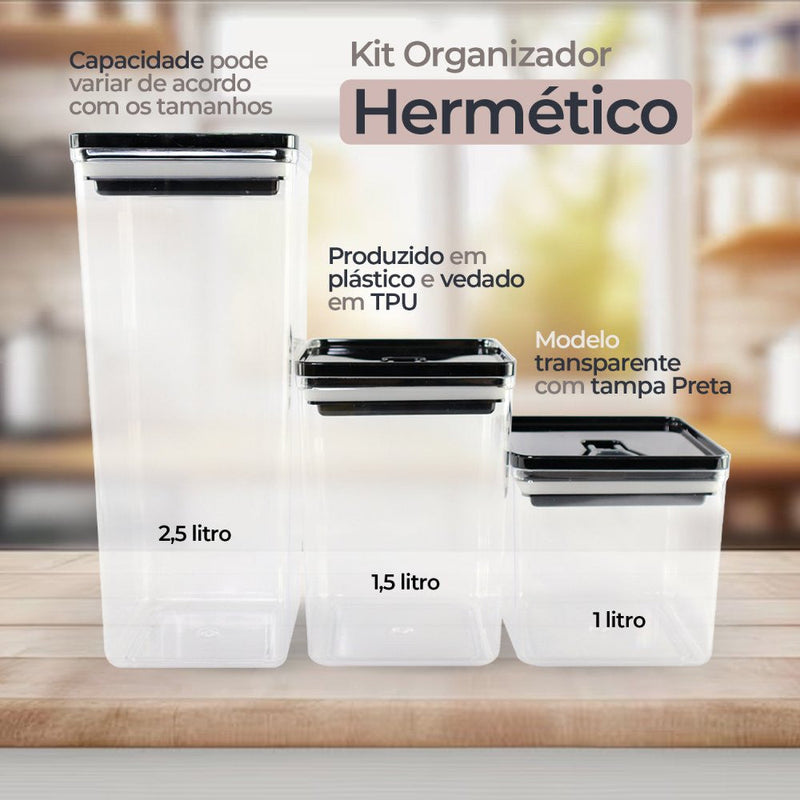 Kit Organizador Hermético Dubai Preto 5 Litros - Presente Park