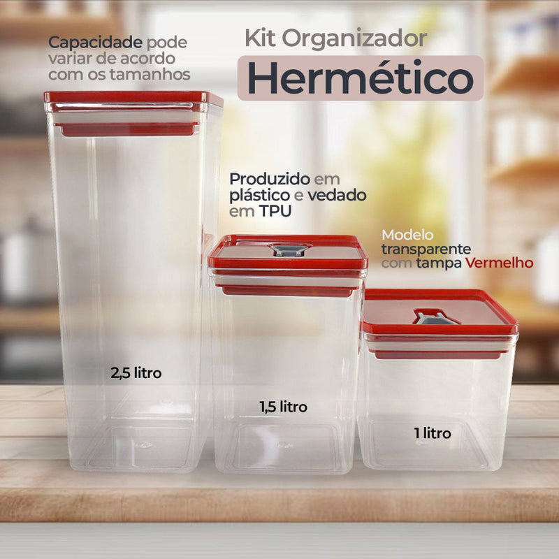 Kit Organizador Hermético Dubai Vermelho 5 Litros - Presente Park