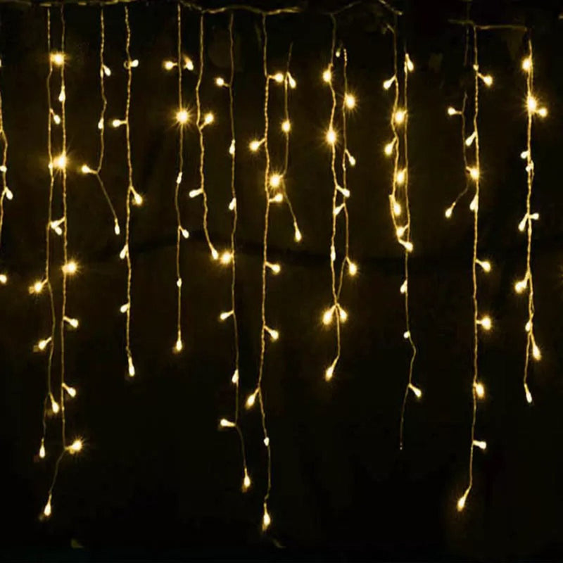 Cordão Pisca Pisca Led Cascata 200L 5M x 70CM 8 Modos 110V Tomada Natal Ano Novo Casamentos
