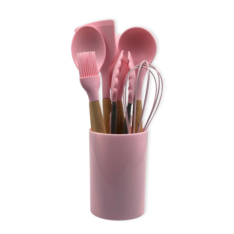 Conjunto de Utensilios Silicone 8 Peças - Rosa - Presente Park