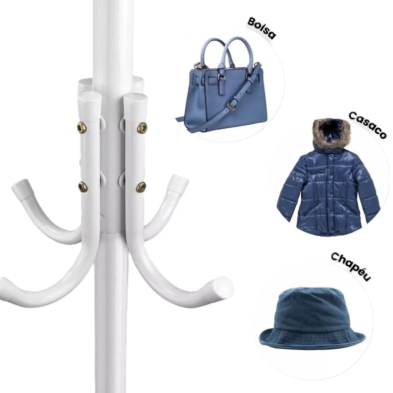 Cabideiro Mancebo de Chão Arara Tripé Alumínio 12 Ganchos Organizador para Roupas Chapéu Bolsa