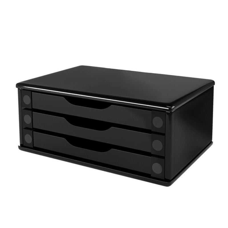 Suporte de Monitor de Madeira com 3 Gavetas Preto - Presente Park