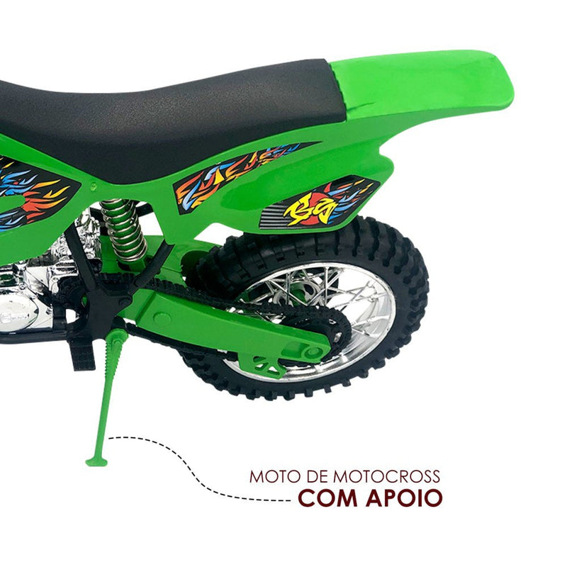 Moto de Motocross de Brinquedo com Apoio - Verde - Presente Park