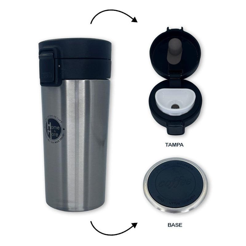 Copo Térmico Infusor 380ml Aço Inox Garrafa A Vácuo - CINZA - Presente Park