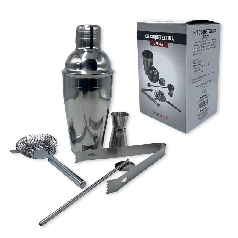 Kit Bar 5pçs Coqueteleira Profissional Aço Inox 550ml Caipirinha - Presente Park