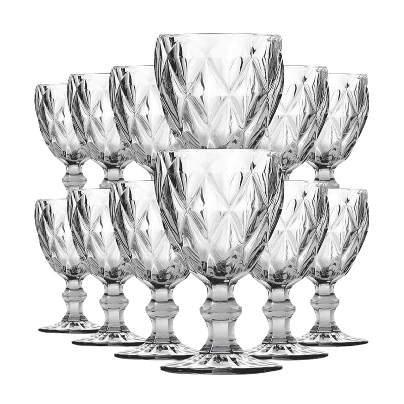 Jogo 12 Taças Diamond 330ml Vidro Reforçado Bico de Jaca Luxo para Água Vinho Suco