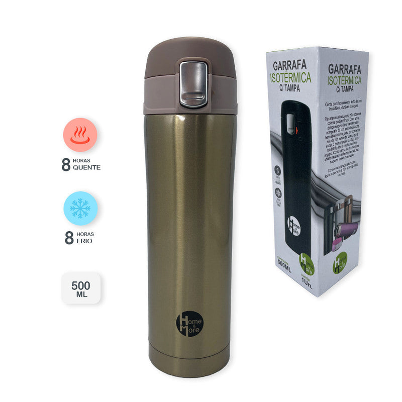Garrafa Isotérmica com Tampa 500ml - Dourada - Presente Park