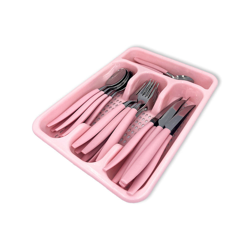 Jogo De Talheres Faqueiro Aço Inox Com Gaveteiro - Rosa - Presente Park