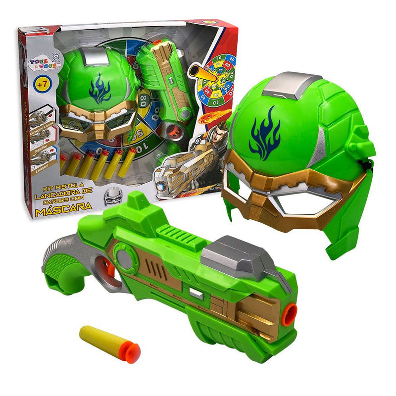 Kit Pistola Lançadora Dardos com Máscara - Verde - Presente Park