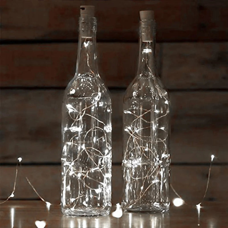 Cordão Pisca Pisca Led Fio de Fada Rolha para Garrafa 20L 2M Bateria Luz Iluminação Natal