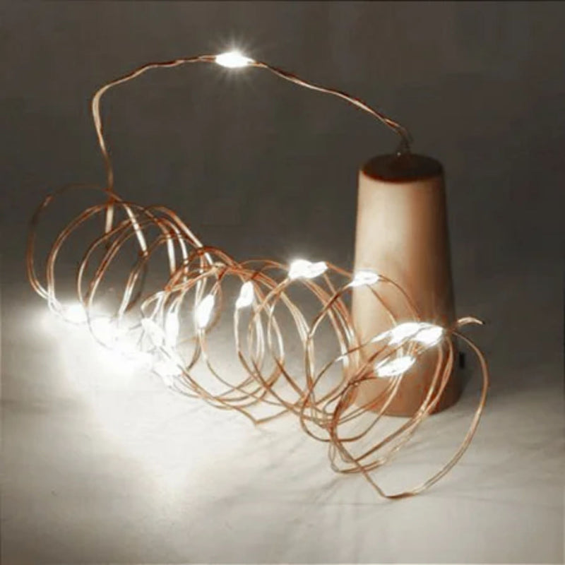 Cordão Pisca Pisca Led Fio de Fada Rolha para Garrafa 20L 2M Bateria Luz Iluminação Natal
