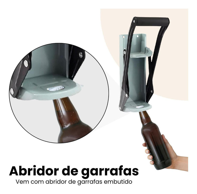 Amassador De Lata Latinha Latão De Cerveja 350ml e 475ml Alumínio Com Abridor De Garrafas Preto - Presente Park