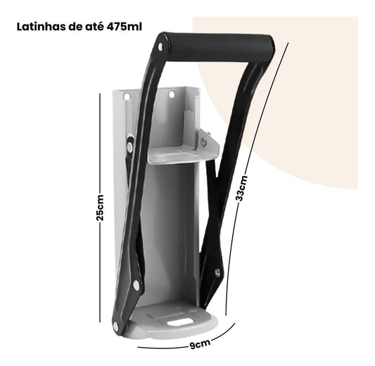 Amassador De Lata Latinha Latão De Cerveja 350ml e 475ml Alumínio Com Abridor De Garrafas Preto