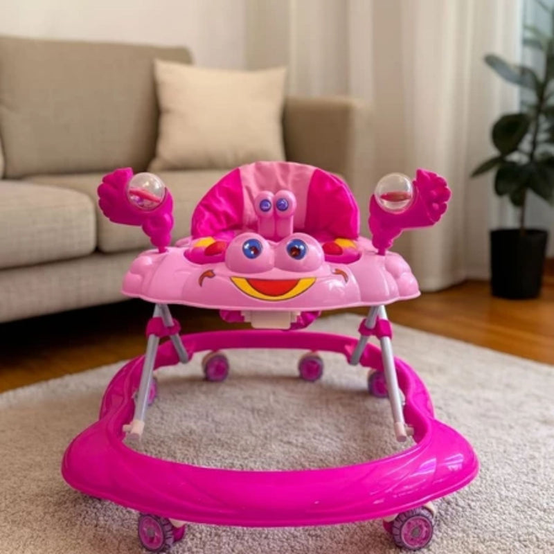 Andador Infantil de Bebê Rosa para Menina Dobrável Com Brinquedos Interativo e Educativo