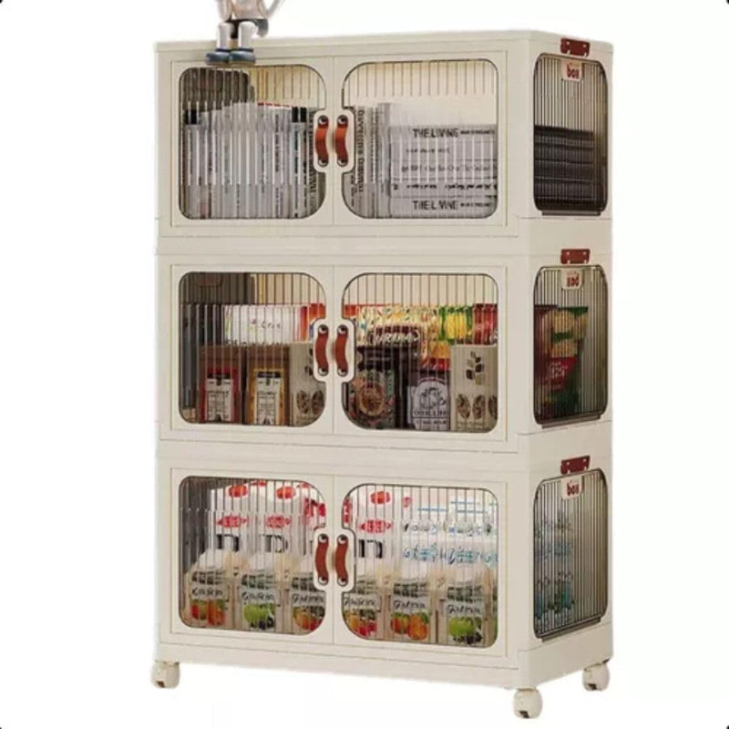 Armário Multiuso 3 Caixa Armazenamento Organizador Dobrável Com Rodinha Empilhável Vertical Prateleira Organizadora Guarda Roupas Visor Transparente Para Quarto Dispensa Sapateira - Presente Park