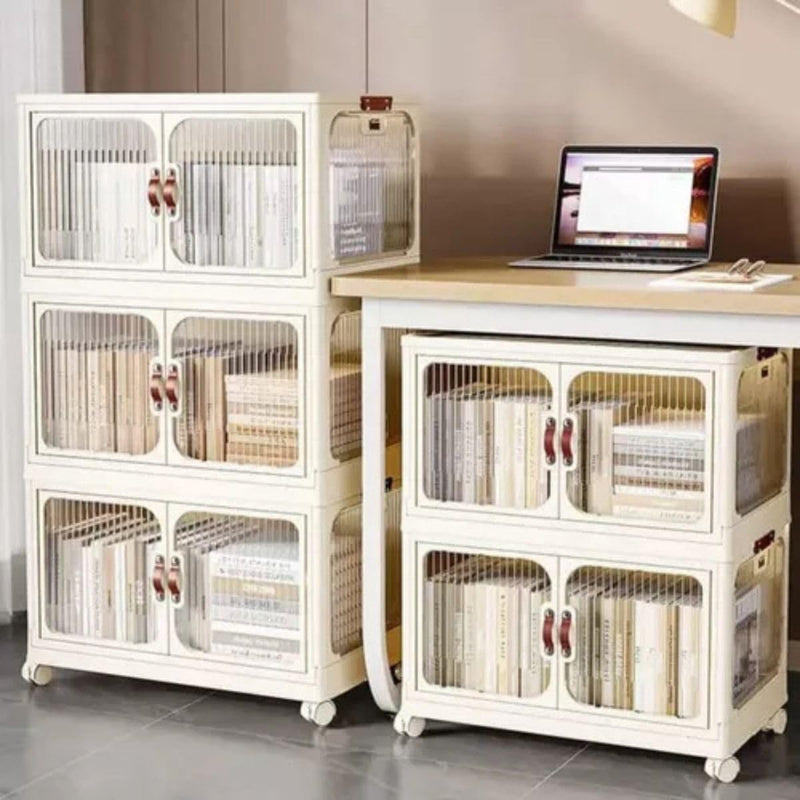 Armário Multiuso 3 Caixa Armazenamento Organizador Dobrável Com Rodinha Empilhável Vertical Prateleira Organizadora Guarda Roupas Visor Transparente Para Quarto Dispensa Sapateira - Presente Park